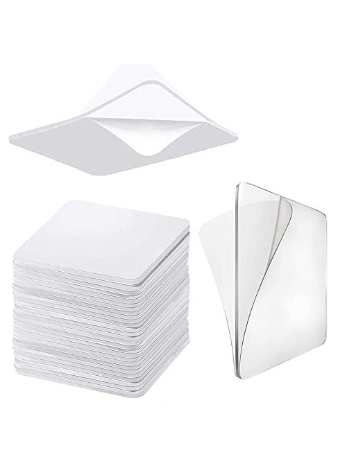 Sileni Sileni Pack of 4 Adhesive Strong Double side square sticker Heavy Duty Waterproof and OilProof Wall Hook Multi use Wall Hooks Without NailsWall Hooks for Photo FramesKitchen and Bathroom NANO HOOK Polyvinyl Chloride  - Image 1