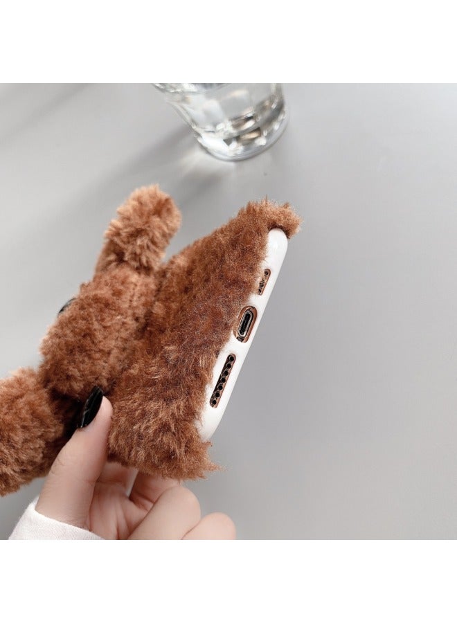 Plush Teddy Dog For Iphone14/13 For 12/11 For Iphone16/15PROMAX Phone Case XR Protective Cover-Color:Plush Teddy Dog White-Applicable Model:For Iphone13
