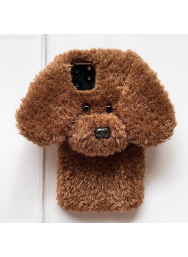 Plush Teddy Dog For Iphone14/13 For 12/11 For Iphone16/15PROMAX Phone Case XR Protective Cover-Color:Plush Teddy Dog White-Applicable Model:For Iphone13