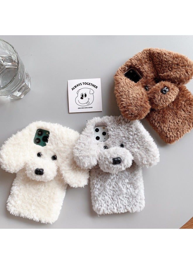 Plush Teddy Dog For Iphone14/13 For 12/11 For Iphone16/15PROMAX Phone Case XR Protective Cover-Color:Plush Teddy Dog White-Applicable Model:For Iphone13