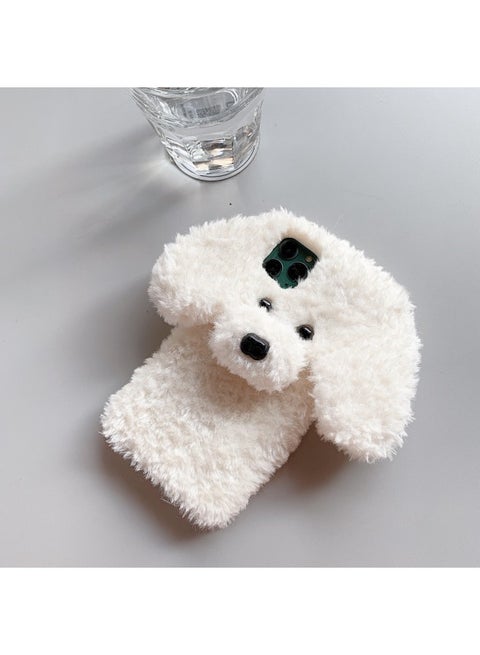 Plush Teddy Dog For Iphone14/13 For 12/11 For Iphone16/15PROMAX Phone Case XR Protective Cover-Color:Plush Teddy Dog White-Applicable Model:For Iphone13