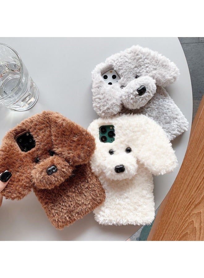 Plush Teddy Dog For Iphone14/13 For 12/11 For Iphone16/15PROMAX Phone Case XR Protective Cover-Color:Plush Teddy Dog White-Applicable Model:For Iphone13