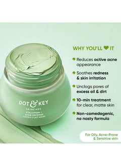 Dot & Key Dot & Key Skin Care Pollution + Acne Defense Green Clay Mask | Clay Mask for Face with Salicylic & Matcha Tea | Reduces Active Acne, Soothes Redness | For Dark Spots, Oily, Acne Prone Skin | 85g  - Image 2
