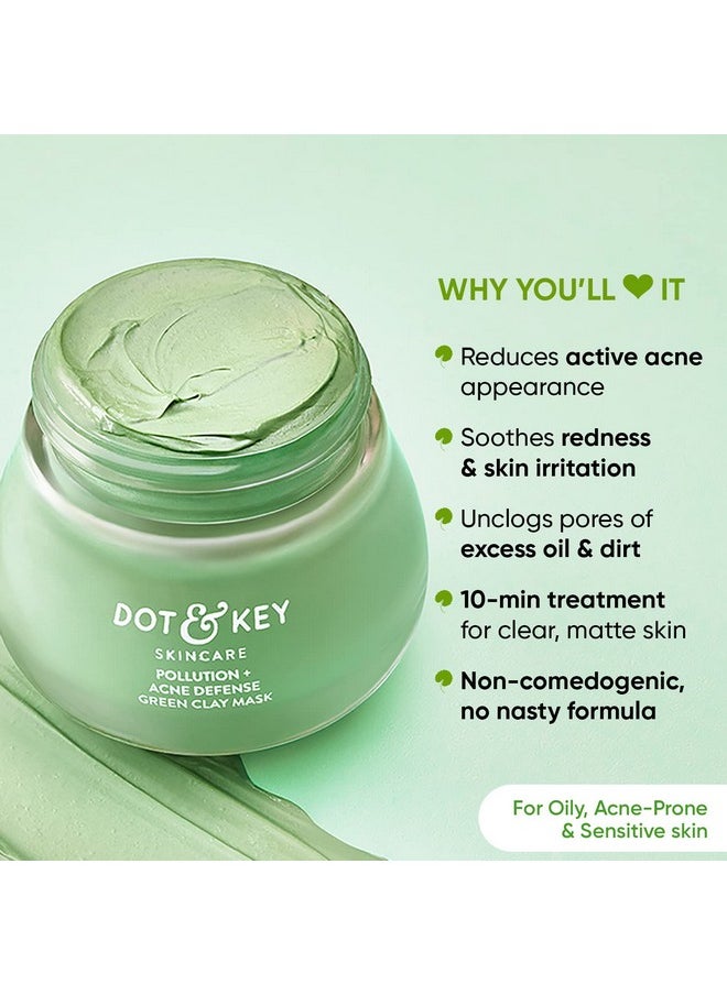 Dot & Key Dot & Key Skin Care Pollution + Acne Defense Green Clay Mask | Clay Mask for Face with Salicylic & Matcha Tea | Reduces Active Acne, Soothes Redness | For Dark Spots, Oily, Acne Prone Skin | 85g  - Image 2