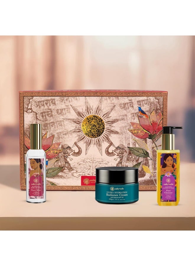 Ashpveda Essense of Essentials | Ayurvedic Face Care Set with Face Wash100ml, radiance Cream30g & Rose Water100ml  | Luxury Gift Hamper for Men & Women - Image 1