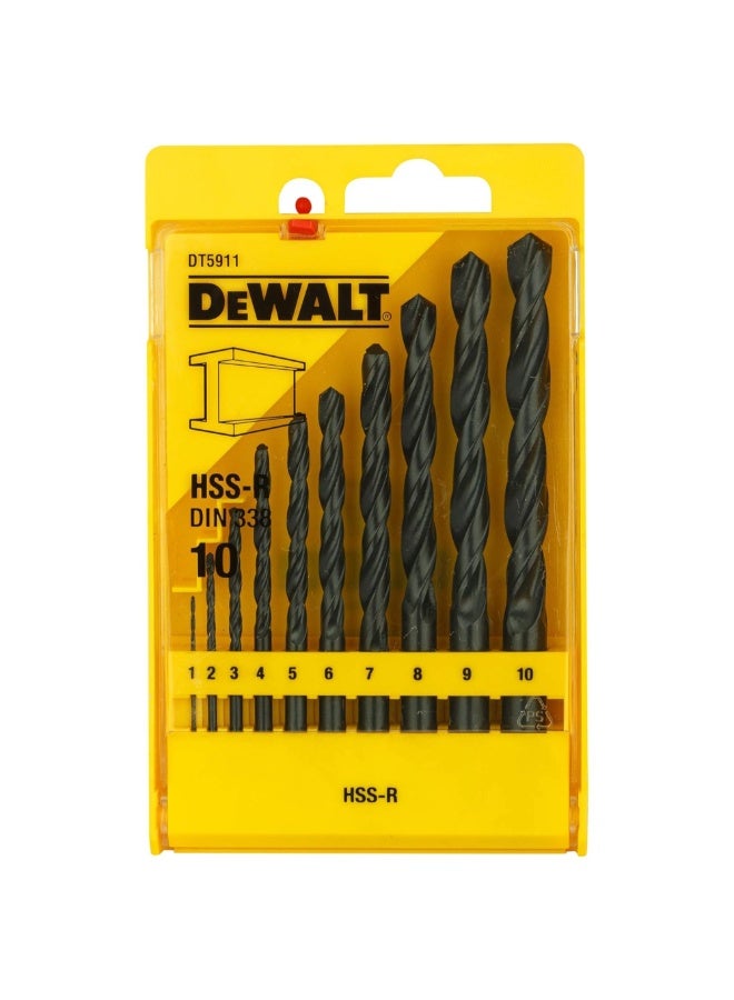 DEWALT 10-Piece HSS-R Metal Drill Bit Set with Case Black 1.8 x 9.8 x 16.2 cm DT5911-QZ - Image 1
