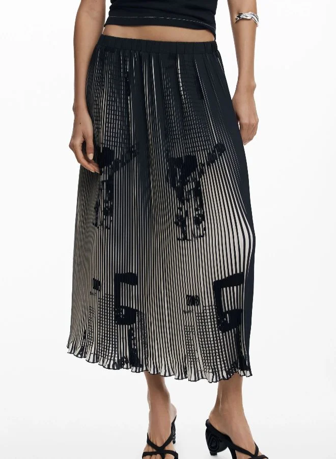 DESIGUAL Newspaper Texture Midi Skirt
