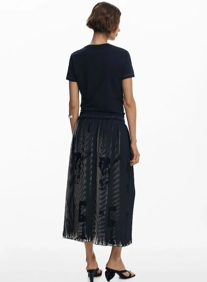 DESIGUAL Black Newspaper Texture Midi Skirt for Women | Best Price UAE