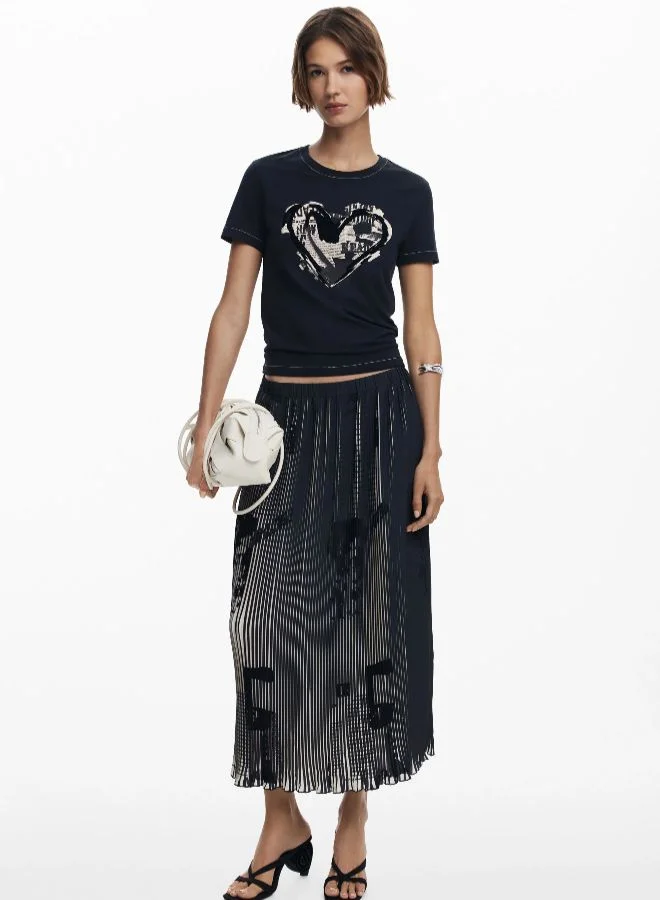 DESIGUAL Newspaper Texture Midi Skirt