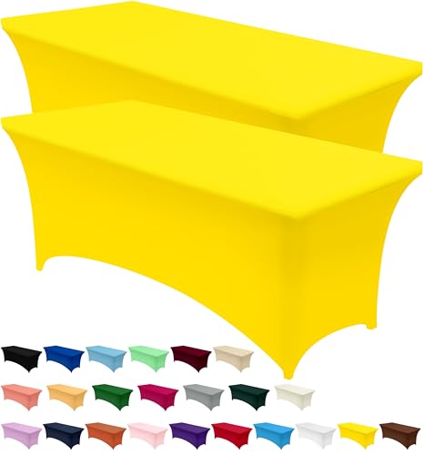 Utopia Kitchen Spandex Tablecloth 2 Pack [6FT, Yellow] Tight, Fitted, Washable and Wrinkle Resistant Stretch Table Cloth Rectangle Cover for Trade Show, Weddings & Parties [72Lx30Wx30H Inch] - Image 1