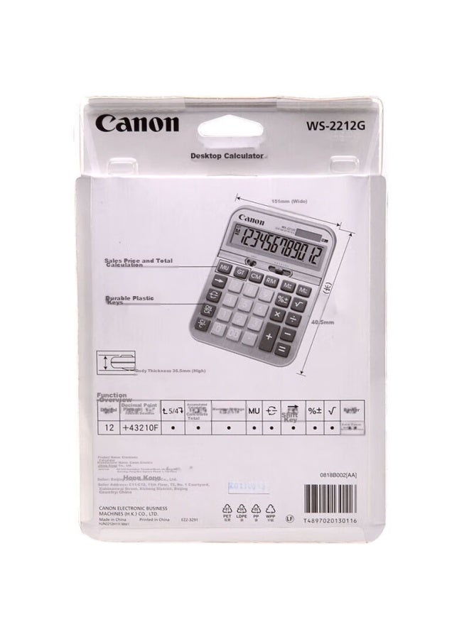 كانون Canon Ws-2212g لوحة معدنية حاسبة، مكتب عالمي 12-رقم آلة حاسبة شاشة كبيرة، مكتب كبير آلة حاسبة بسيطة - Image 5