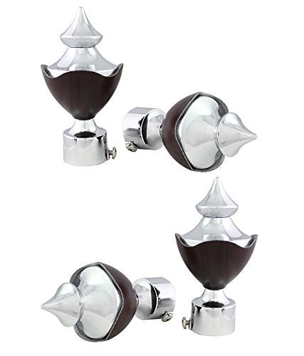 JAKABA Walnut Stainless Steel and Alloy Curtain Finials with Supports Pack of 8 Pcs Finials 4 Pcs Supports 4 Pcs Curtain BracketsHolders JKB4442WN - Image 2
