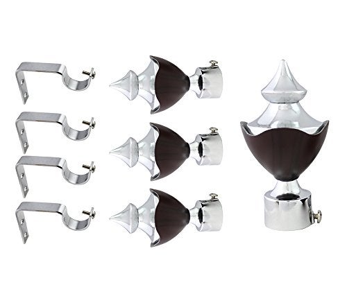 JAKABA Walnut Stainless Steel and Alloy Curtain Finials with Supports Pack of 8 Pcs Finials 4 Pcs Supports 4 Pcs Curtain BracketsHolders JKB4442WN - Image 1