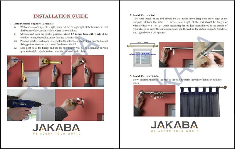 JAKABA Walnut Stainless Steel and Alloy Curtain Finials with Supports Pack of 8 Pcs Finials 4 Pcs Supports 4 Pcs Curtain BracketsHolders JKB4442WN - Image 5