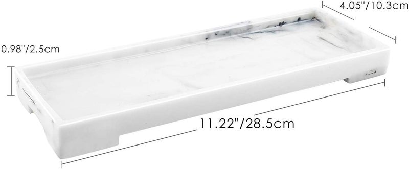 RM صينية رخامية لتخزين خزانات المرحاض من راميشفارام صينية رخامية من الراتنج لصينية الحمام صينية بنمط رخامية منظم لتجميل المناديل الشموع الصابون المناشف النباتات وغيرها رخام أبيض - Image 2