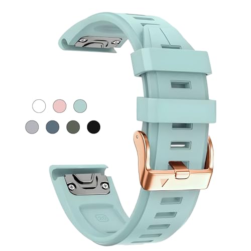 OUTVI 20mm Watch Band for Garmin fenix 6s 5s 7s pro epix pro gen 2 42mm Descent Mk2s Mk3 Mk3i soft silicone quick fit 20 bands with Rose Gold buckle for women Sea Foam - Image 1