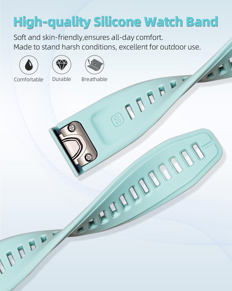 OUTVI 20mm Watch Band for Garmin fenix 6s 5s 7s pro epix pro gen 2 42mm Descent Mk2s Mk3 Mk3i soft silicone quick fit 20 bands with Rose Gold buckle for women Sea Foam - Image 5