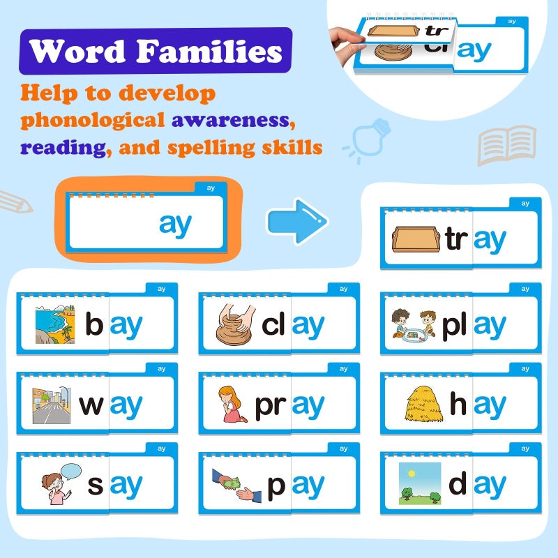 SkilLify Word Family Build Book Phonics Flash Cards, 30 Read and Rhyme Flip Books, Sight Words Flash Cards Kindergarten, Learn to Read Flip Books for Kids Homeschool Preschool Classroom Must Haves - Image 5