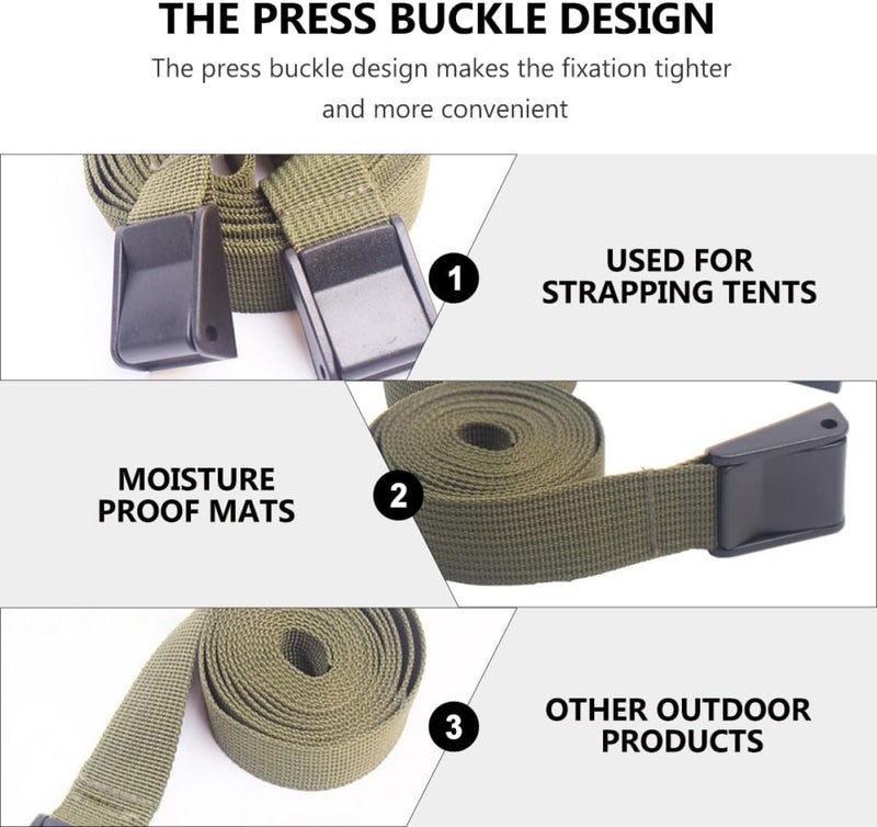 3pcs Military Green Lashing Belt 25mm X 2m Cargo Fastening Strap with Cam Buckle, Heavy-Duty Tie Down Straps for Luggage Securing and Camping Use - Image 3