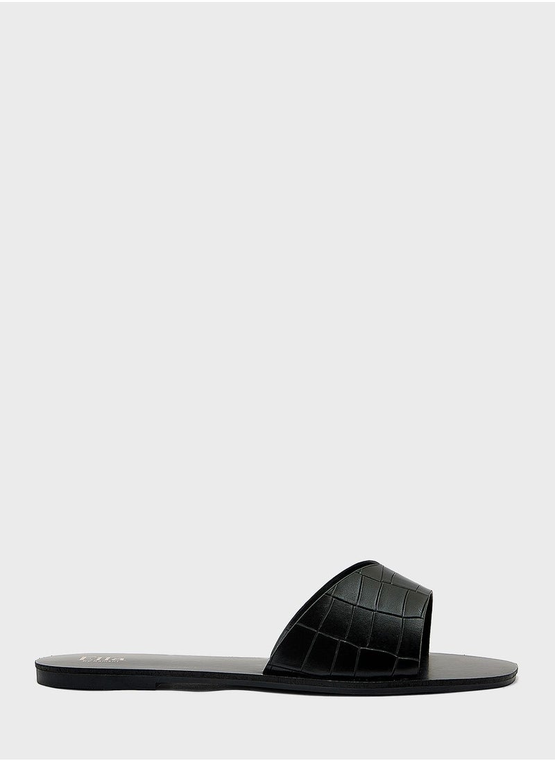 ELLA - Croc Effect V Detail Flat Sandal - Image 1