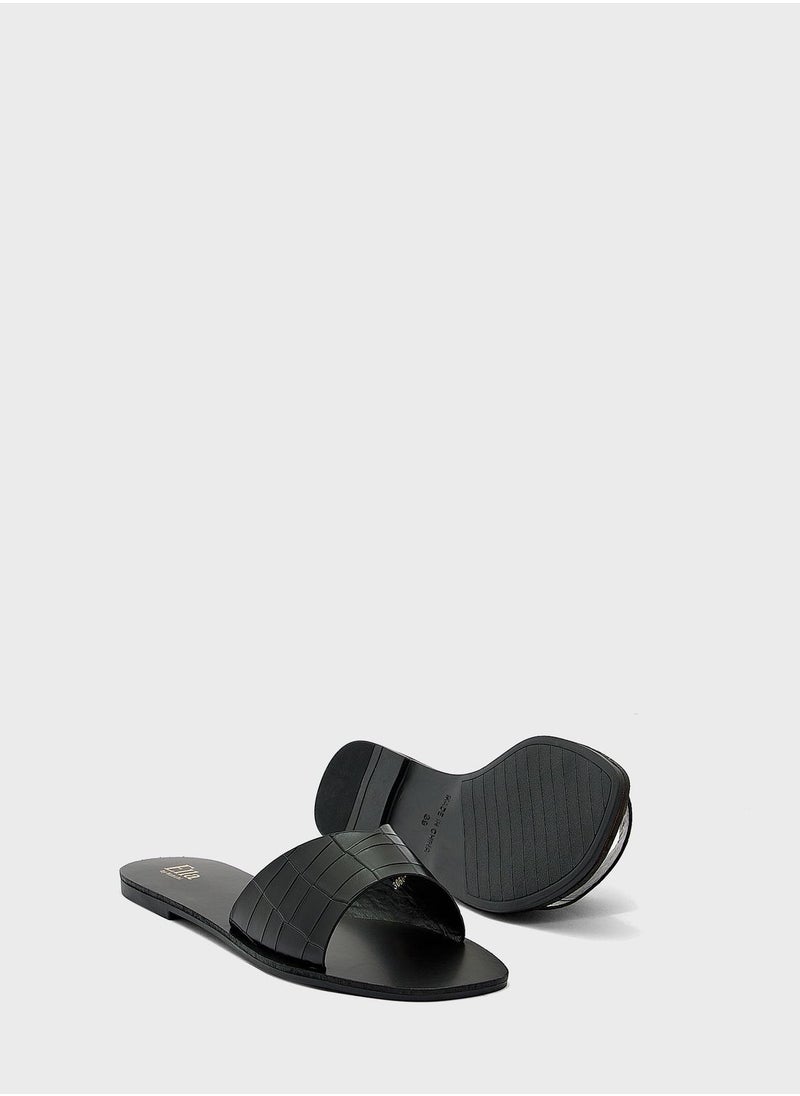 ELLA - Croc Effect V Detail Flat Sandal - Image 1