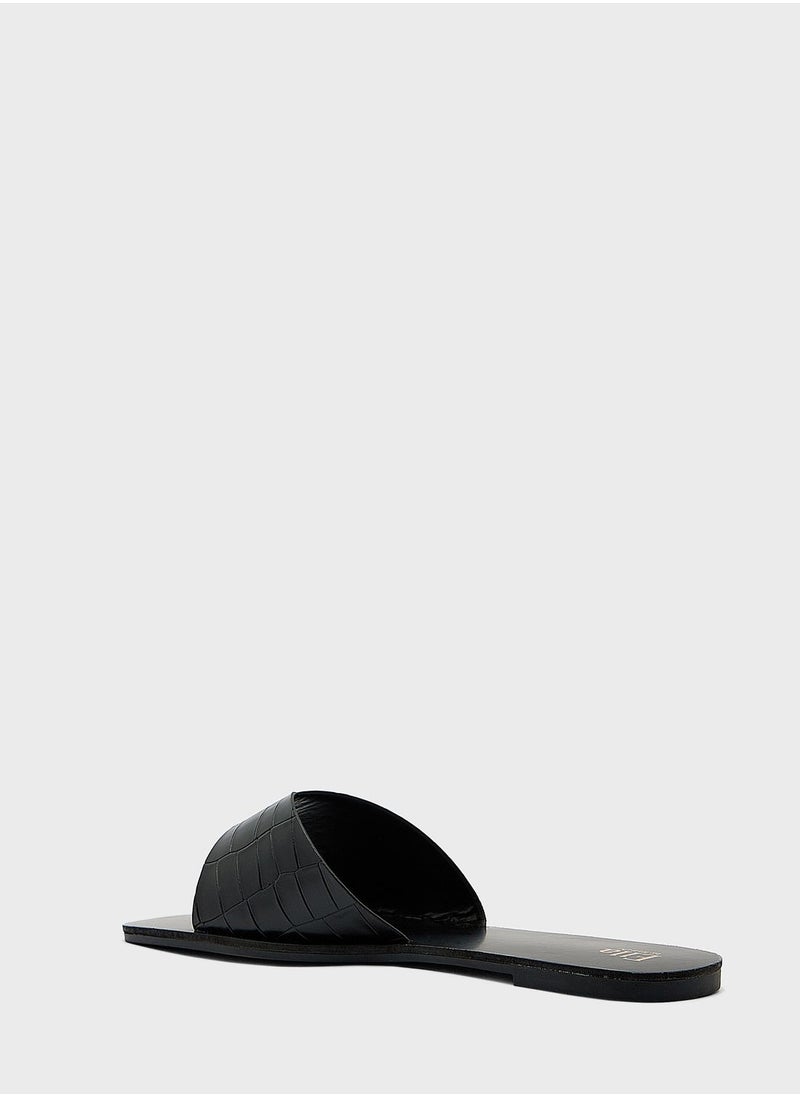 ELLA - Croc Effect V Detail Flat Sandal - Image 1
