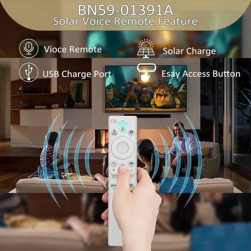 Bxmgr BN59-01391A TM2281E Fit for Samsung TV Remote Compatible with Samsung Frame TV Remote 2021-2024 Neo LED Smart 4K Ultra HD TV, with Bluetooth Rechargeable Solar Cell, 4 Shortcut Buttons, White - Image 4