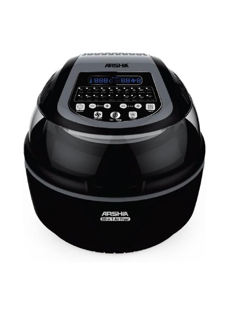 Arshia - Arshia Multipurpose 20 in 1 Air Fryer with Digital Display Functions 10 Litre Black AF145-2231 - Image 1