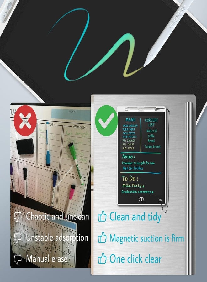 onbuwws Magnetic Board for Fridge, 9.8”×6.7” Small LCD Writing Tablet Blackboard Grocery to Do List Magnet Pad Dry Erase White Black Whiteboard Adult Chore Chart Refrigerator Digital Notepad Message Center - Image 5