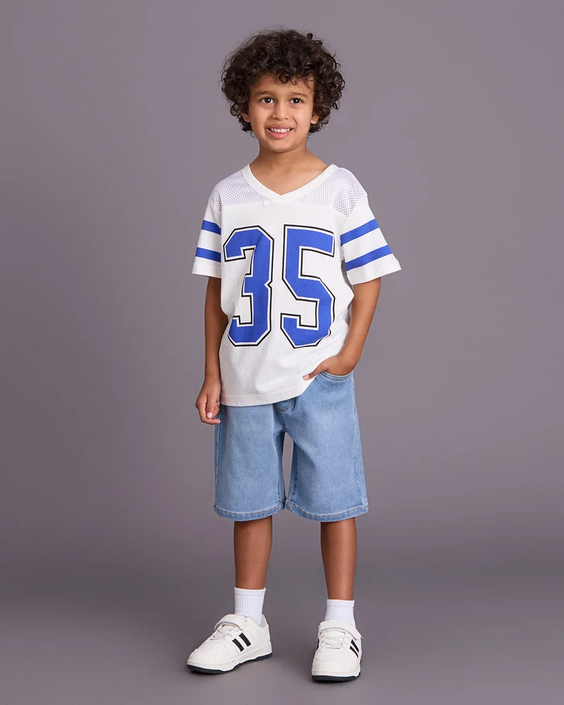 Redtag Boys White Baseball Printed T-Shirt