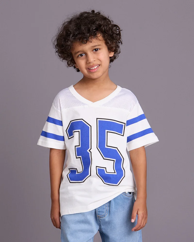 Redtag Boys White Baseball Printed T-Shirt