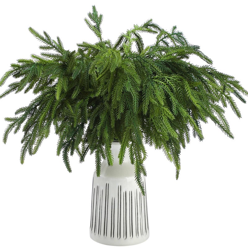 Jutom 12 Pcs 18 Inch Christmas Norfolk Pine Branches Artificial Norfolk Branch Faux Plants Greenery Stem Pine Picks for Christmas Vase DIY Crafts Centerpiece Garland Wreath Home Decor