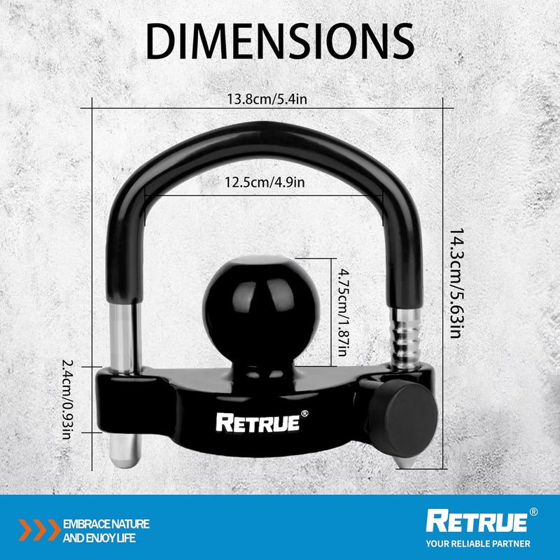 RETRUE Universal Trailer Ball Lock Hitch Coupler Locks Fits 1-7/8 Inch, 2 Inch, 2-5/16 Inch Couplers Adjustable Security with Weatherproof Cover and Cap, Black - Image 5