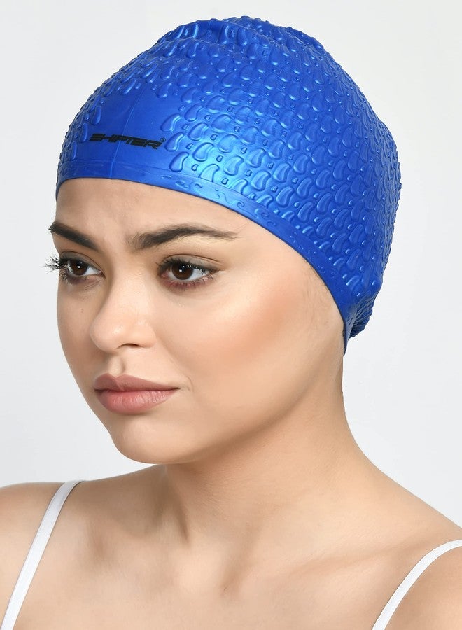 SHIFTER Swimming Cap for Long Hair Women Men Free Size 100% Silicone Anti Slip Material-Long Bubble (Blue) - Image 4