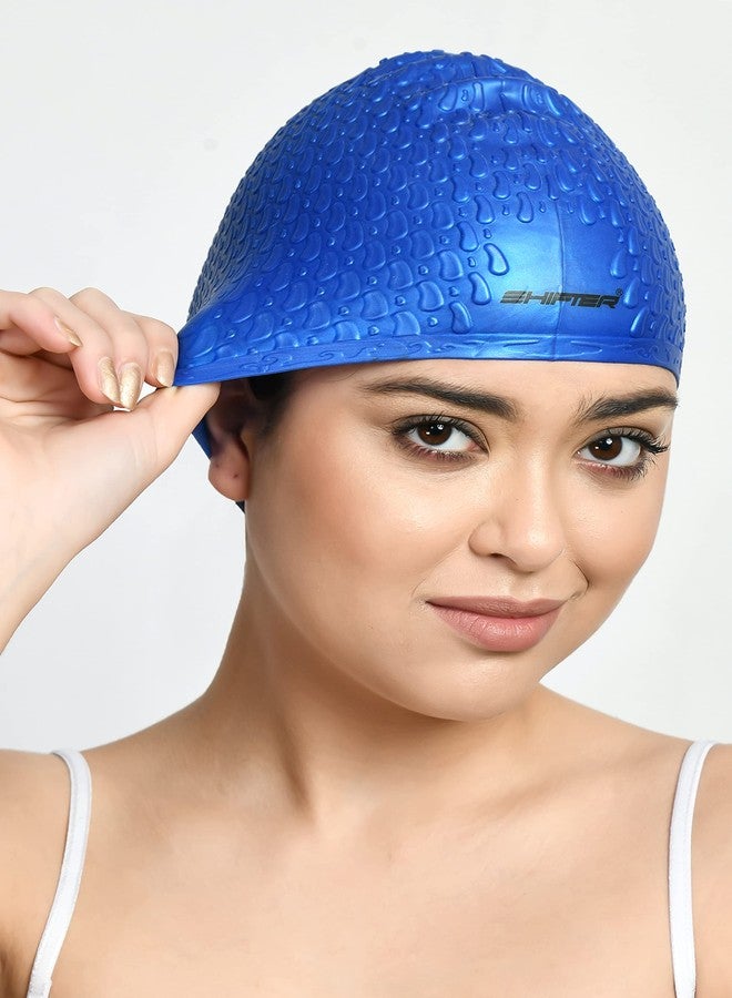 SHIFTER Swimming Cap for Long Hair Women Men Free Size 100% Silicone Anti Slip Material-Long Bubble (Blue) - Image 2
