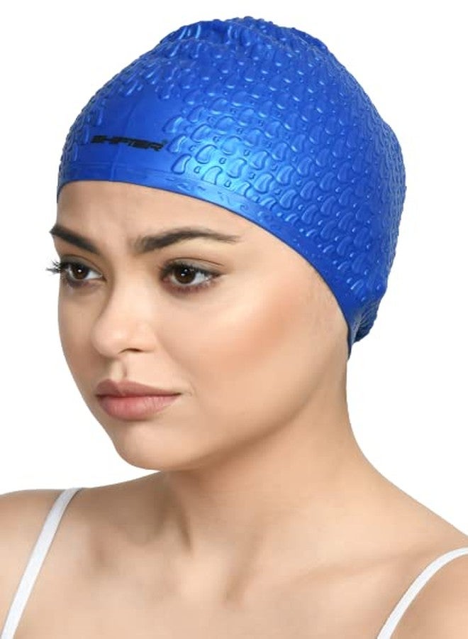 SHIFTER Swimming Cap for Long Hair Women Men Free Size 100% Silicone Anti Slip Material-Long Bubble (Blue) - Image 1