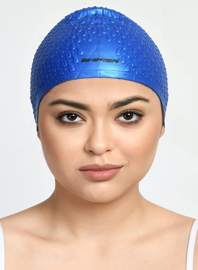 SHIFTER Swimming Cap for Long Hair Women Men Free Size 100% Silicone Anti Slip Material-Long Bubble (Blue) - Image 5