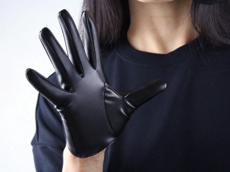 DooWay Women's Short Leather Gloves 16CM Half Palm Faux Lambskin PU for Evening Fashion Costume Car Motor Driving - Image 4