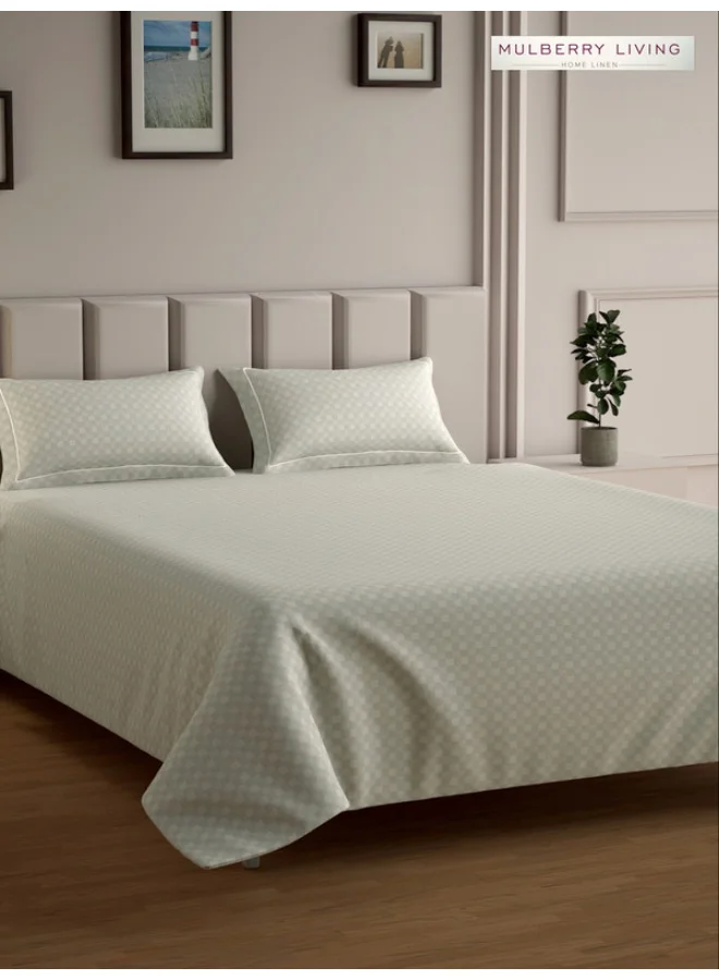 MULBERRY LIVING 100% Cotton - 300Tc Urban Grid Queen Size (250X260 Cms) Flat Bedsheet With 2 Pillow Covers (50X75 Cm) - Ivory