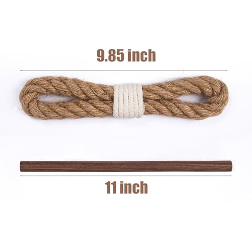 JELUTRIC Curtain Tiebacks Farmhouse Holdbacks,Nautical Boho Rustic Curtain Holders,Cotton Jute Rope with Wood Club,Wood Vintage Natural Woven Curtain Ties for Window Drapery 2Pcs - Image 2