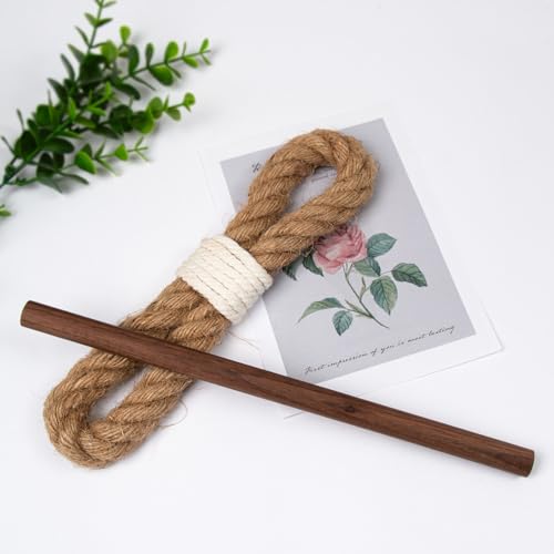 JELUTRIC Curtain Tiebacks Farmhouse Holdbacks,Nautical Boho Rustic Curtain Holders,Cotton Jute Rope with Wood Club,Wood Vintage Natural Woven Curtain Ties for Window Drapery 2Pcs - Image 4