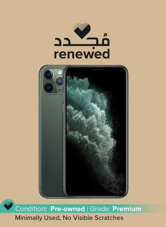 ابل  منتج مُجدد - هاتف آيفون 11 برو ماكس بشريحتين وذاكرة داخلية سعة 64 جيجابايت ويدعم تقنية 4G LTE مع تطبيق فيس تايم - نسخة هونج كونج، لون أخضر الليل - Image 1