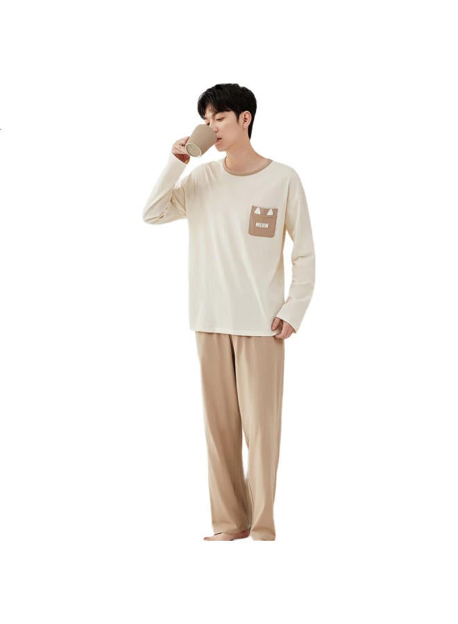 Top melon Ding Guagua Men'S And Women'S Cotton Spring And Autumn Home Wear Long Sleeve Printed Pajamas Men'S Set Milkshake White Men 180 - Image 2