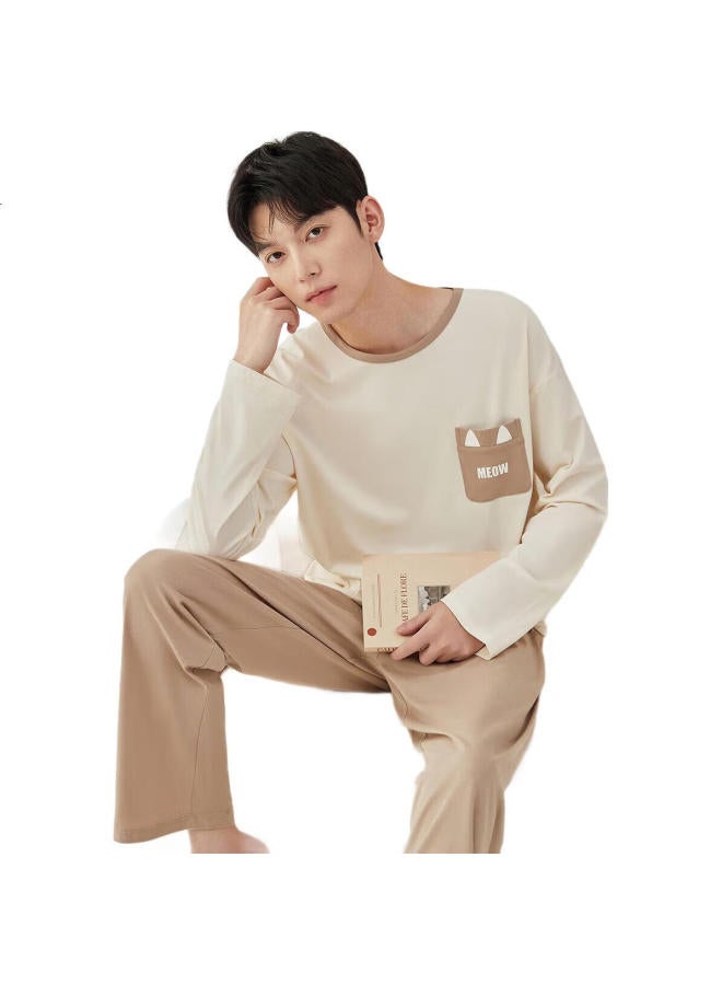 Top melon Ding Guagua Men'S And Women'S Cotton Spring And Autumn Home Wear Long Sleeve Printed Pajamas Men'S Set Milkshake White Men 180 - Image 3