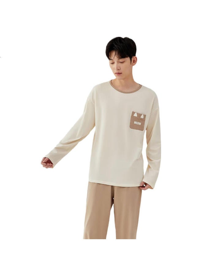 Top melon Ding Guagua Men'S And Women'S Cotton Spring And Autumn Home Wear Long Sleeve Printed Pajamas Men'S Set Milkshake White Men 180 - Image 1