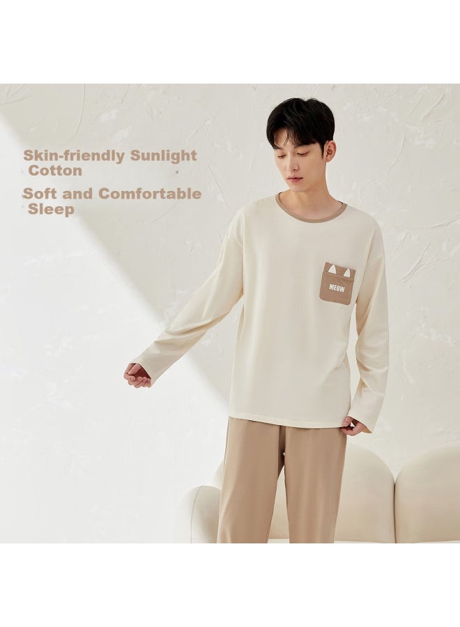 Top melon Ding Guagua Men's And Women's Cotton Spring And Autumn Home Wear Long Sleeve Printed Pajamas Men's Set Milkshake White Men 180 - Image 4