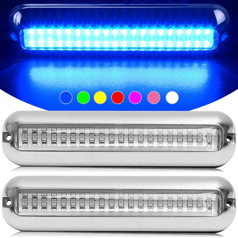 HUSUKU SOOP3 PRO 6.7" 2000LM 60LED Waterproof 316 Stainless Steel Trim Ring Boat High-Intensity LED Underwater Light Clear Lens Pontoon Marine/Boat Transom (Blue) - Image 1