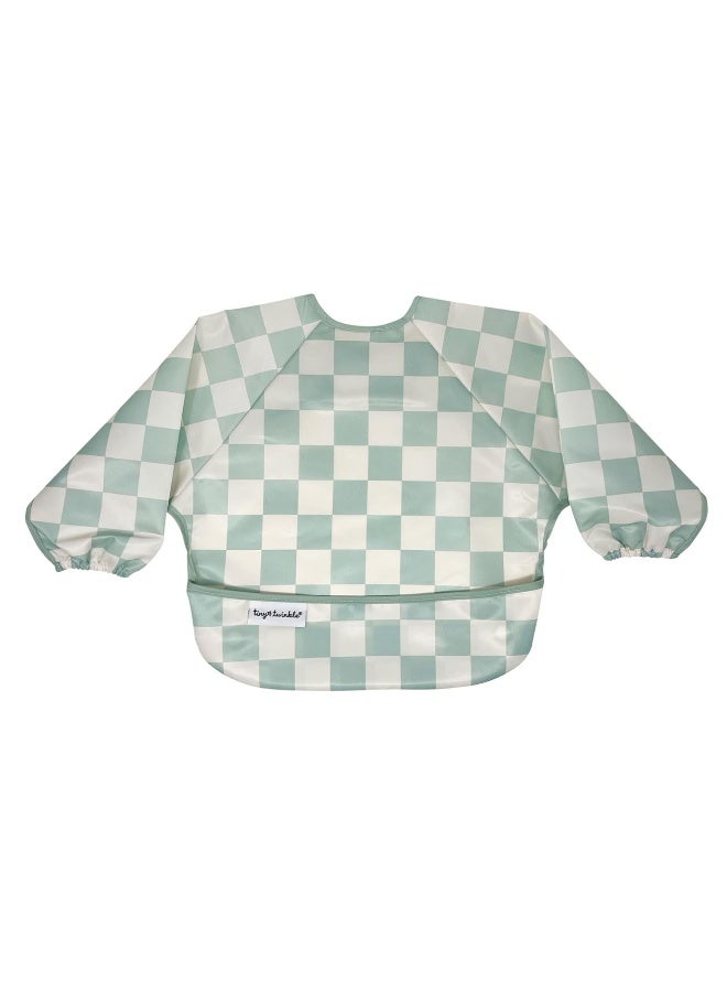 Tiny Twinkle Mess Proof Baby Bib,Waterproof Smock Baby Bib for Eating,Machine Washable Long Sleeve Bib,Baby Led Weaning,Toddler Bib,BLW Supplies(Checkers Sage, Small 6-24 Months) - Image 1