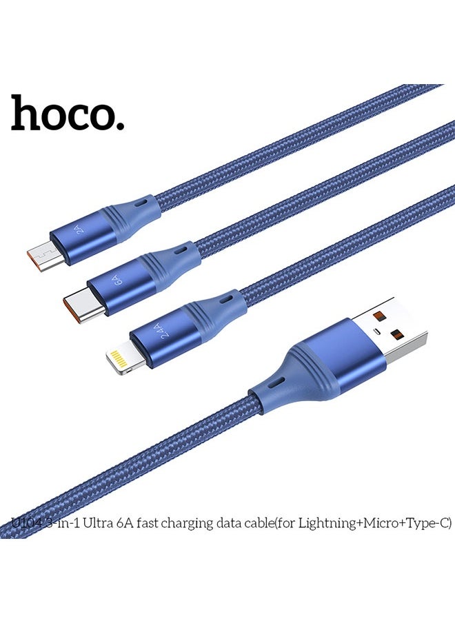 hoco. U104 3-in-1 Ultra 6A fast charging data cable(for iP+Micro+Type-C)  - Image 3