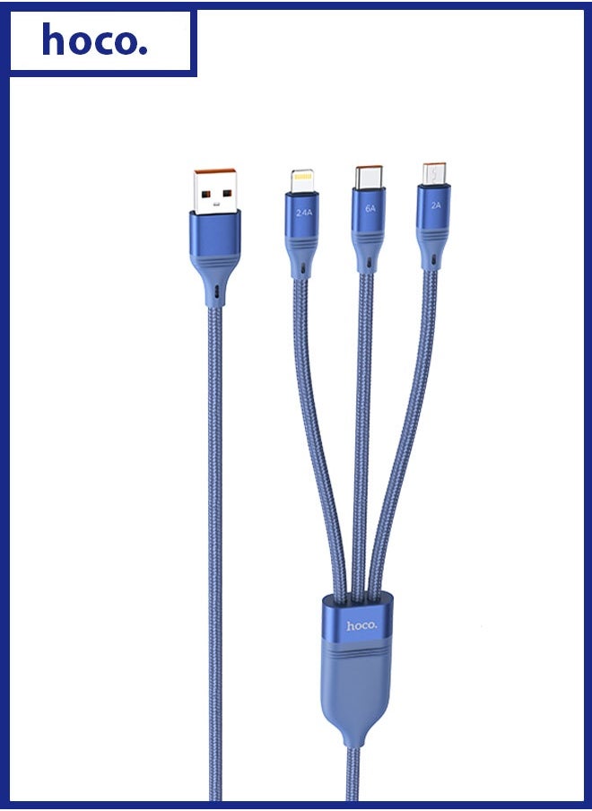 hoco. U104 3-in-1 Ultra 6A fast charging data cable(for iP+Micro+Type-C)  - Image 1
